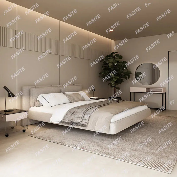Suspended bed is light and luxurious, modern double master bedroom Italian minimalist bed, Nordic bedside cover soft bag