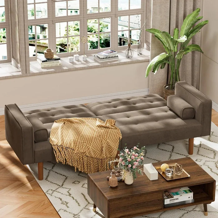 Futon Sofa Bed Convertible Sectional Sleeper Couch, Splitback Loveseat with Tapered Legs, 74", Small Lounge for Living Room