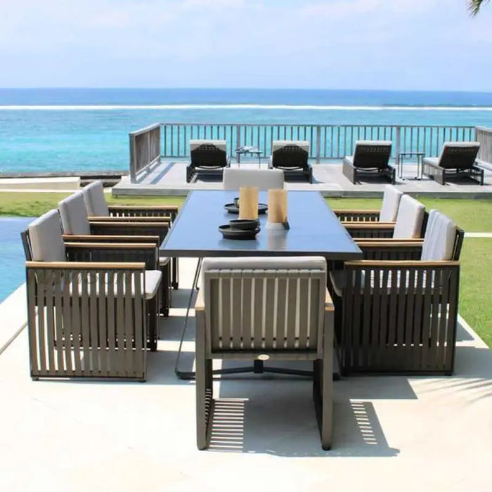 Outdoor Leisure Tables And Chairs Aluminum Alloy Teak Rain-Proof Sun-Proof Courtyard Open-Air Combination Restaurant Furniture