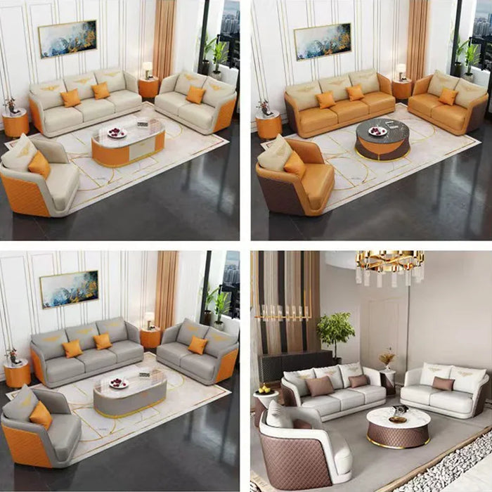 Light luxury postmodern leather sofa simple small family living room American sofa high-end atmosphere luxury leather sofa