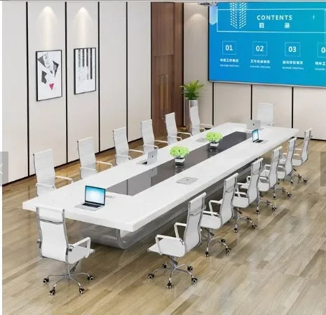 New White Lacquer Conference Table Simple Modern Large Office Table and Chair Combination Long Table Reception
