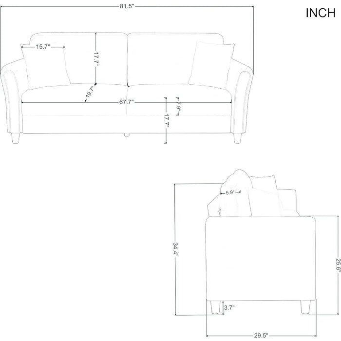 Home Furniture Loveseat Sofa With 2 Pillow & 3 Seater Couch for Small Space Living Room Sofa Set Furniture Beige Easy Assembly