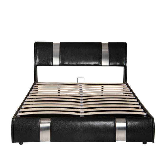 Queen Size Lift Up Storage Bed Frame with Stainless steel sheet,Upholstered Platform Hydraulic Bed Frame with Wood Slats,Suit fo