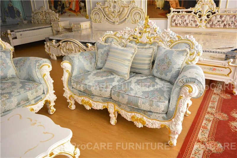 European solid wood sofa French luxury villa living room Custom high-end fabric sofa set