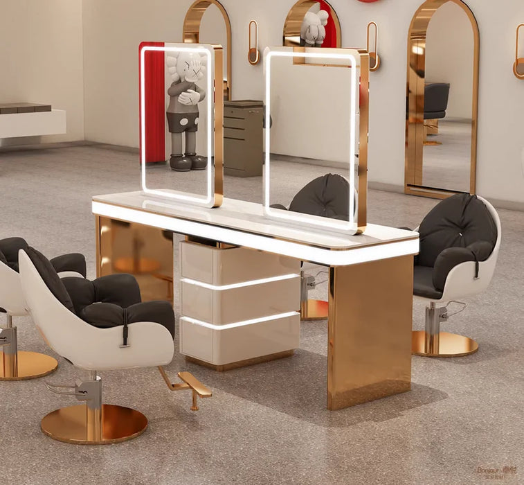 Hair salon mirror with light, beauty and makeup, hair cutting mirror