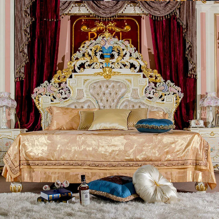 Fancy Luxury Bed Frames Queen Aesthetic White French Modern King Size Bed Double Wood Camas De Casal Bedroom Set Furniture