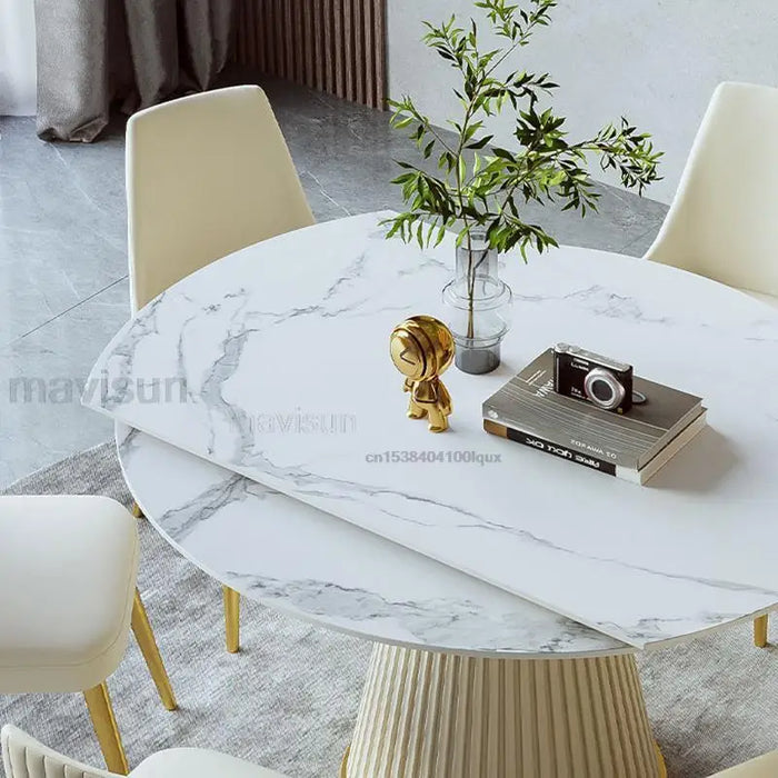 Modern Light Luxury Rock Board Dining Tables High-end Restaurant Furniture Practical Retractable Folding Round Table For Home