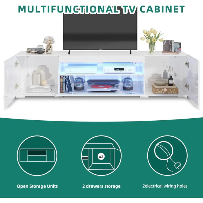 Modern LED TV Bracket ,Entertainment Center with Large Storage Drawers,High Gloss Front Wood TV Cabinet Media Console, 75 Inches