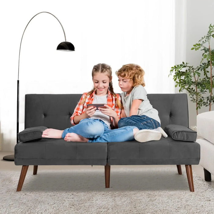 60" Small Loveseat, 3 in 1 Cute Convertible Sofa Bed, Modern Futon Recliner Sleeper w/2 Cup Holder, Upholstered Folding Couch