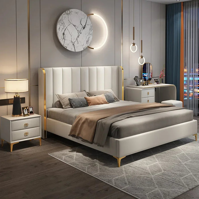 American Light Luxury Leather Art Bed Modern 1.8m 1.5m Simple Wedding Bed Crown Prince Bed Italian Minimalist Master Bedding Dou