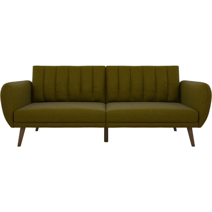 Sofa Futon, Ribbed Tufted Cushioned Back with Slanted Wooden Legs, Stylish Linen Upholstery Clean Easily Living Room Sofa Chairs