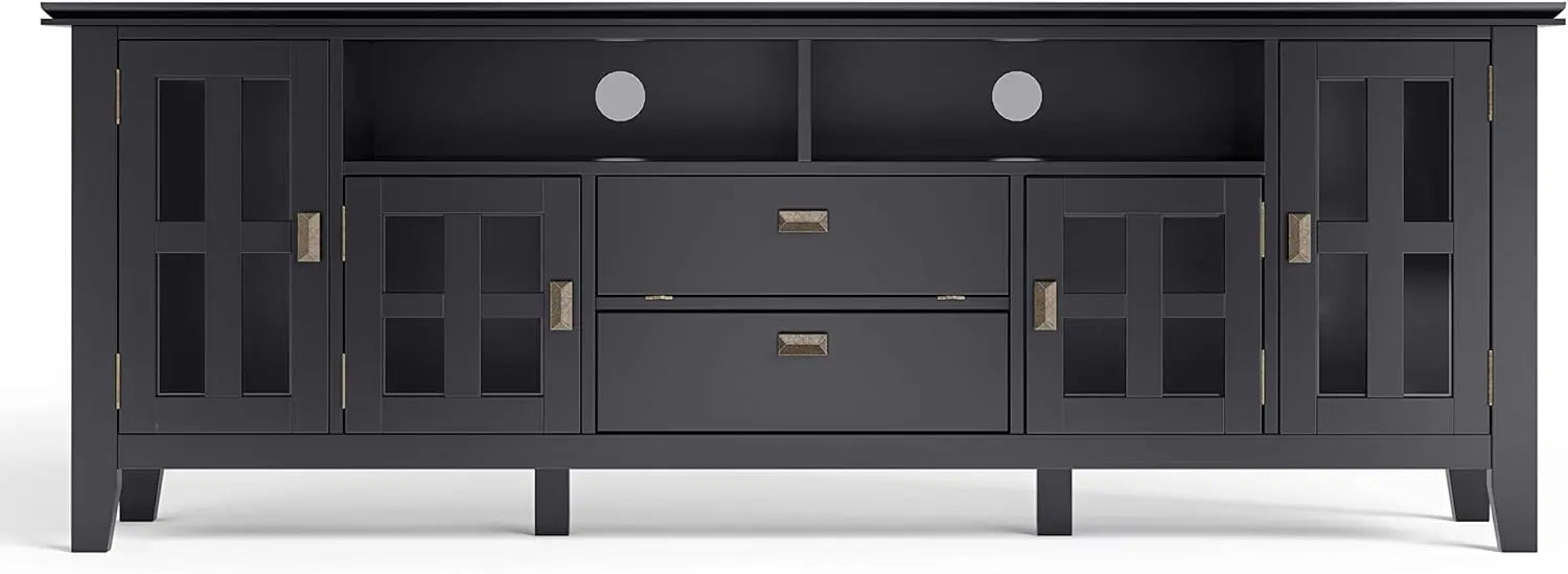 Artisan SOLID WOOD 72 Inch Wide Transitional TV Media Stand in Black for TVs up to 80 Inches, For the Living Room .