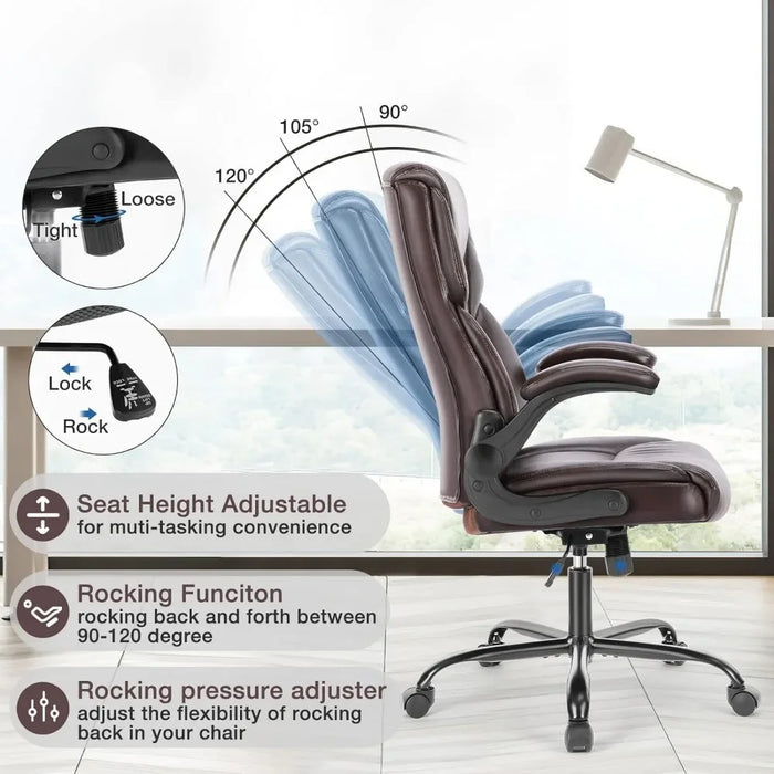 Office Chair,High back ergonomic executive chair,PU leather flip arm computer chair,Rolling chair with wheels
