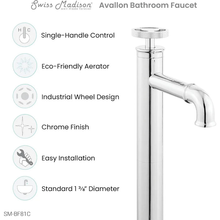 Bathroom Faucet, Chrome, Single Hole, Single-Handle