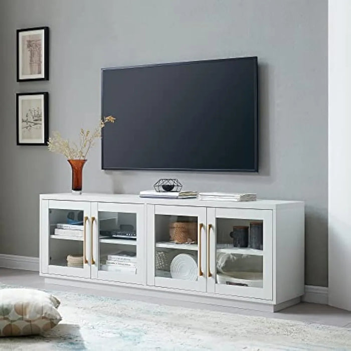 Living room TV cabinet with door and storage partition, TV bracket, 68 inches wide, white
