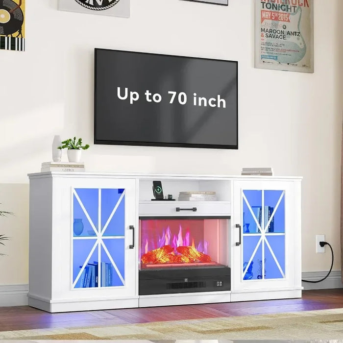 60 Inch TV Stand with Slidable Fireplace for up to 70" TVs, LED Fireplace TV Stands for Living Room, Farmhouse Entertainment