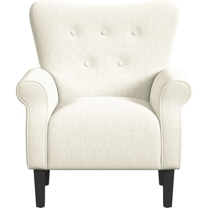 Upholstered Rolled Arm Wingback Living Room & Bedroom | Decorative Home Furniture Accent Chair Cream Solid Woven Freight Free