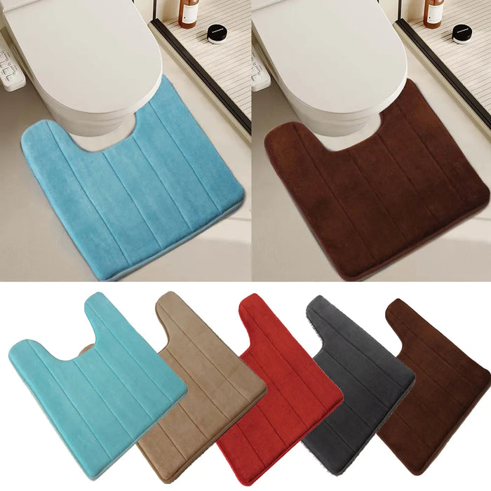 U-Shaped Toilet Mat Floor Mats Solid Winter Warm Coral Fleece Carpet Bathroom Anti-slip Mat Water Absorbent Rugs Bath Mats