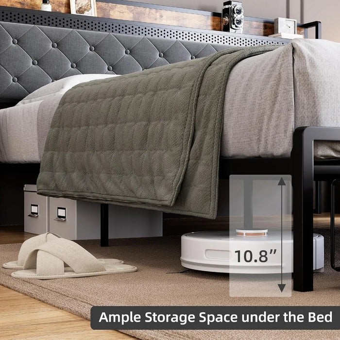 Storage Headboard Bedroom Furniture Noiseless Beds and Furniture for Home Large Bed Frame No Box Spring Required Queen Frames