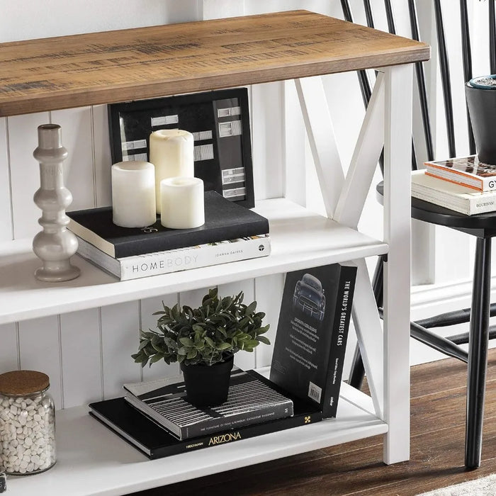 TV cabinet, 2-story modern farmhouse wooden bookshelf, home office storage cabinet, 52 inches, white TV cabinet