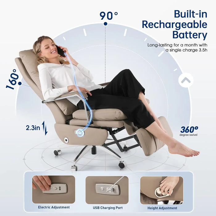 Tall Reclining Office Chair with Footrest and Lumbar Support Computer Rolling Desk Chair Electric High Back Comfortable Chair