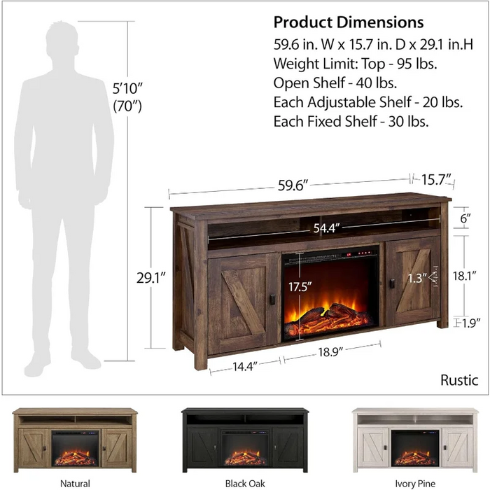 Ameriwood Home Farmington Electric Fireplace TV Console for TVs up to 60", Rustic