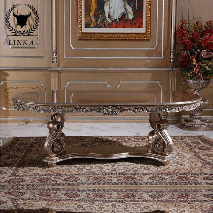 Custom European carved wood dining tables and chairs French palace villa luxury dining tables and chairs combination