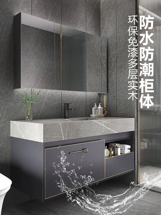 Bathroom Vanity Cabinet With Sink Combination Modern Minimalist Toilet Washbasin Light Luxury Stone Slab One Basin Smart