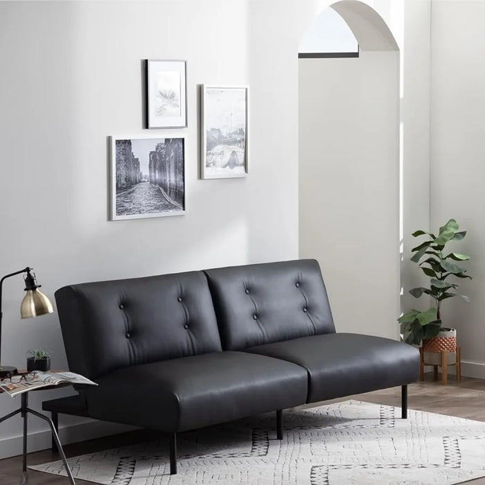 Living room sofa futon sofa, living room furniture - armless sofa bed, black faux leather, black
