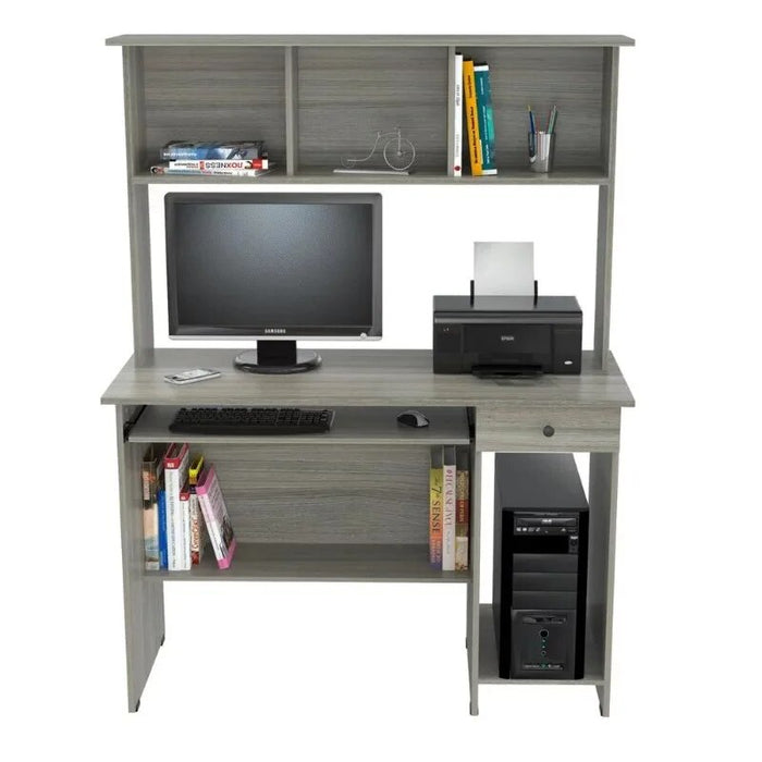 Inval Traditional Laminate Computer Desk and Hutch with Storage in Gray Computer Desk  Office Furniture