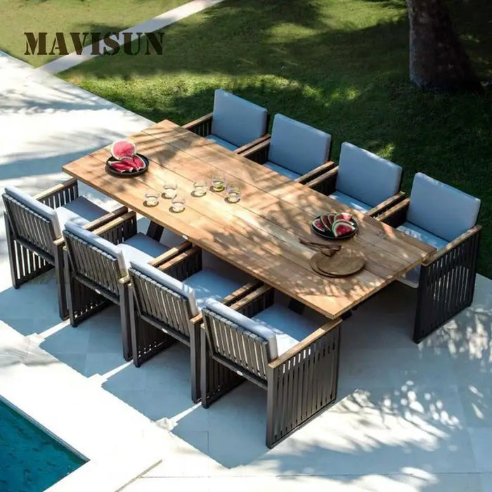 Outdoor Leisure Tables And Chairs Aluminum Alloy Teak Rain-Proof Sun-Proof Courtyard Open-Air Combination Restaurant Furniture