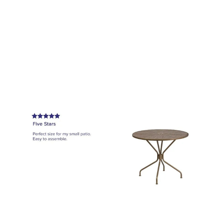 Furniture Commercial Grade 35.25" Round Black Indoor-Outdoor Steel Patio Table with Umbrella Hole