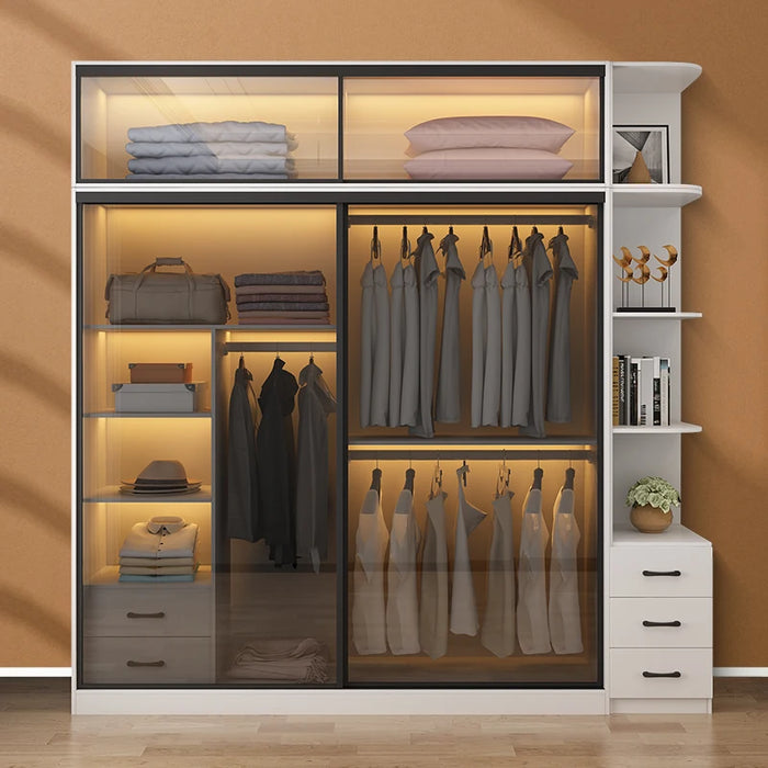 Sliding door wardrobe Nordic modern simple glass overall economy bedroom sliding door storage cabinet