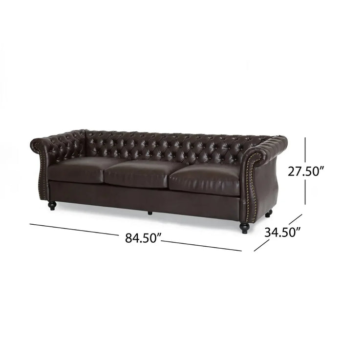 Living Room Faux Leather Sofa, Brown, 3 Seats Modern Couch Sofas