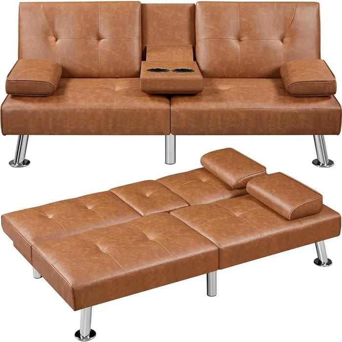 Faux Leather Home Recliner Reversible Loveseat Folding Daybed Guest Bed,Convertible Sofa Bed Adjustable Couch Sleeper Modern