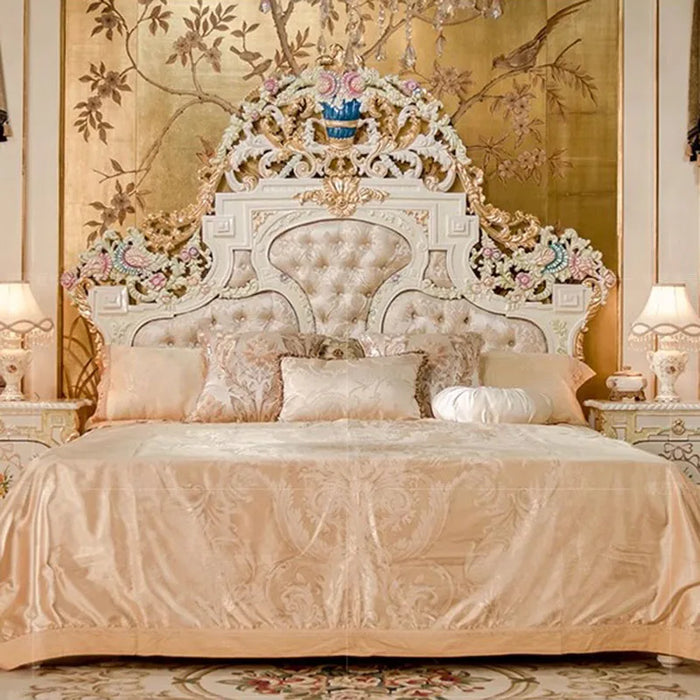 Fancy Luxury Bed Frames Queen Aesthetic White French Modern King Size Bed Double Wood Camas De Casal Bedroom Set Furniture