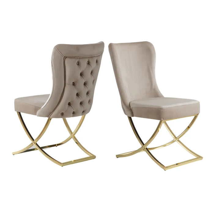 Ottomanson Imperial Upholstered Modern Gold Legged Dining Chair, Set of 2, Beige