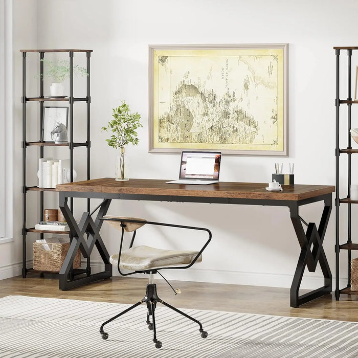 Tribesigns 63 Inch Executive Desk, Large Office Computer Desk with Extra Thick Wooden Tabletop and Metal Frame, Modern Simple Wo