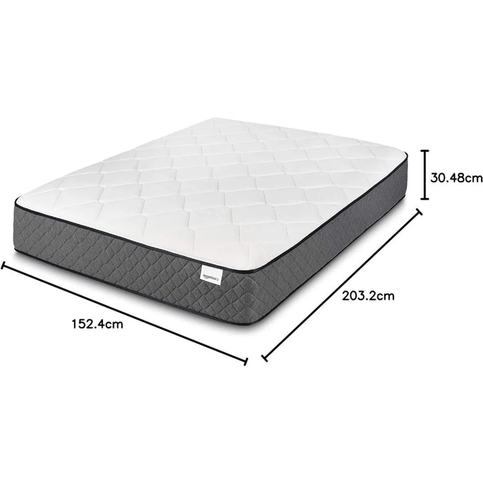 12" Queen Gel Memory Foam Hybrid Mattress, Medium Touch Sport Isolation Spring, White, Grey
