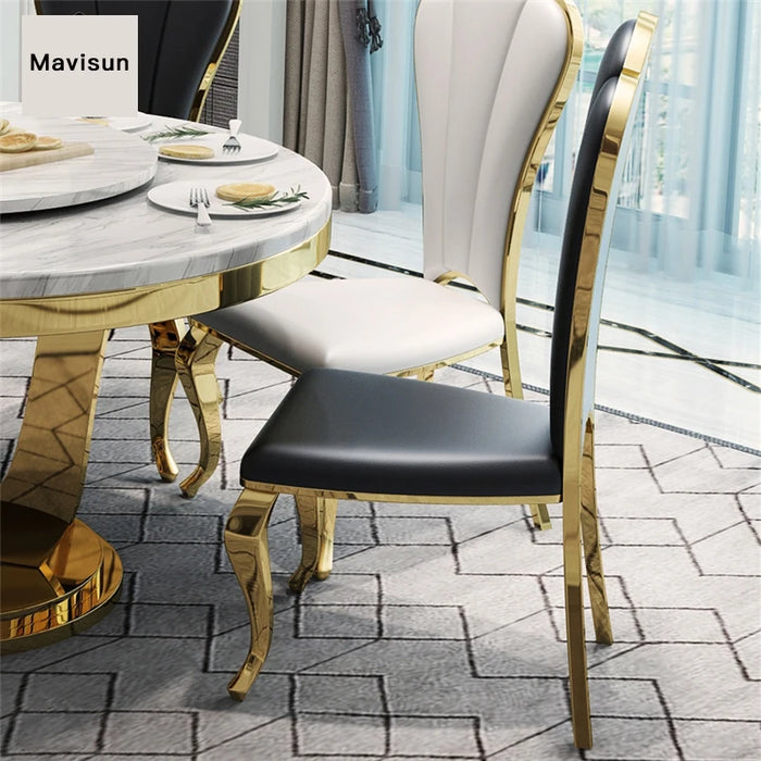 Table With Turntable For Large Villa Restaurant Marble Round Dining Table Set 6 Chairs Stainless Steel Frame Mesa Home Furniture