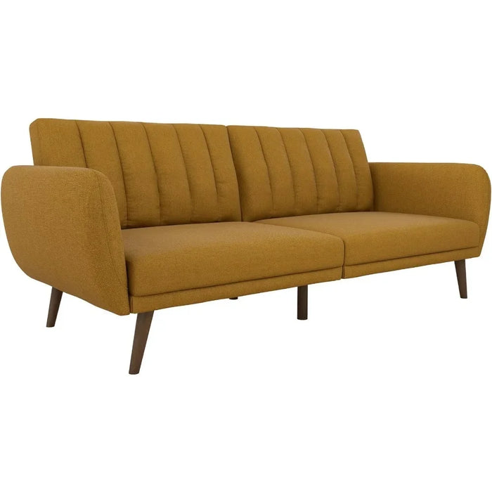 Living Room Sofas Sofa Futon - Premium Upholstery and Wooden Legs - Mustard Couch Sofas