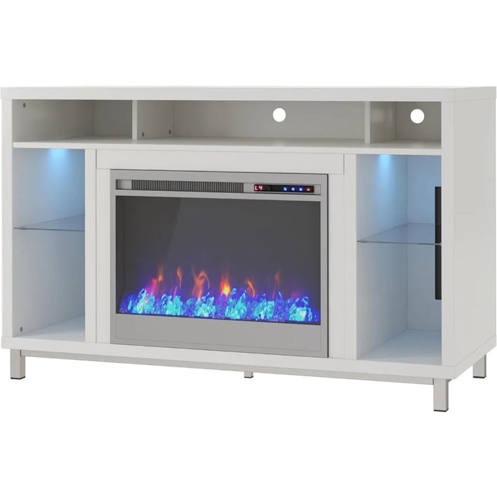 TV cabinet with fireplace rack, can accommodate up to 48 inches of TV, white, living room TV storage rack