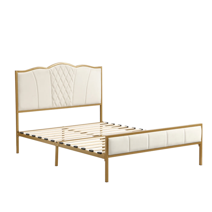 Bed Frame, Modern Upholstered Bed Frame with Tufted Headboard, Golden Metal Platform Bed Frame with Wood Slat Support