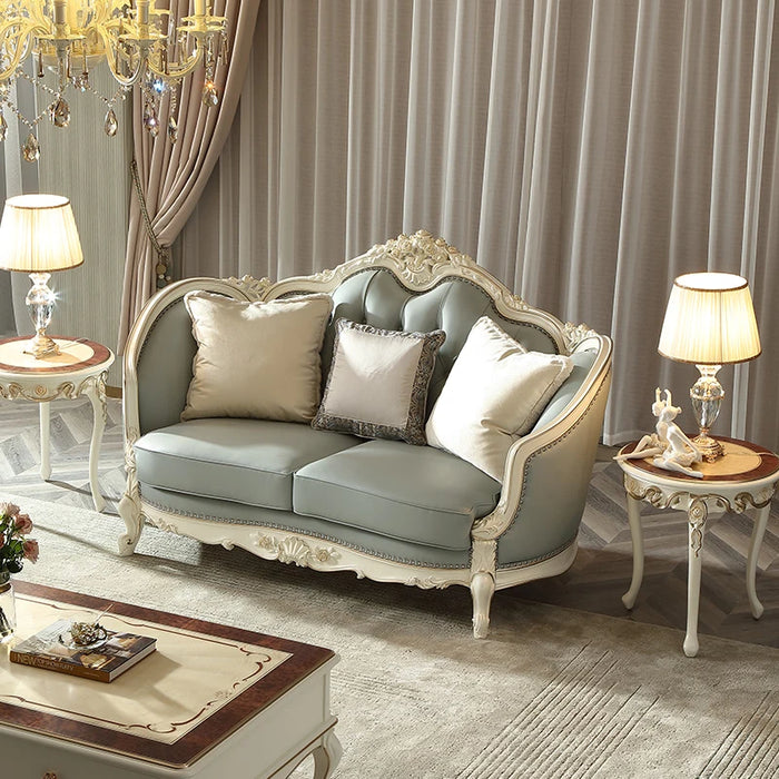 Genuine leather sofa combination, beech wood carving, European style villa, living room, sofa top layer, genuine leather