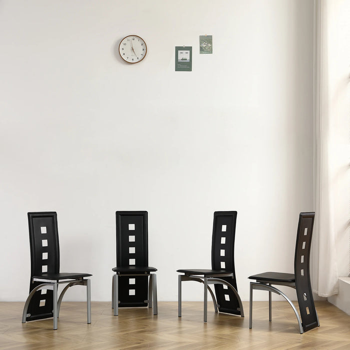 5 Pieces Dining Table Set for 4, Kitchen Room Tempered Glass Dining Table, 4 Chairs, Black，Table legs are black