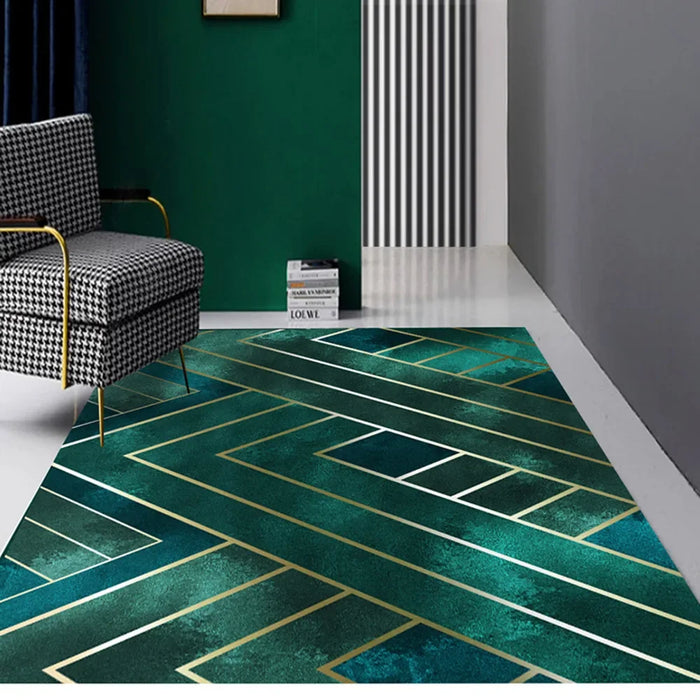 Modern Nordic alfombra Luxury gold line dark green Carpets Modern 3D Geometric Pattern Home Area Rugs Simple Bedroom Floor Mats