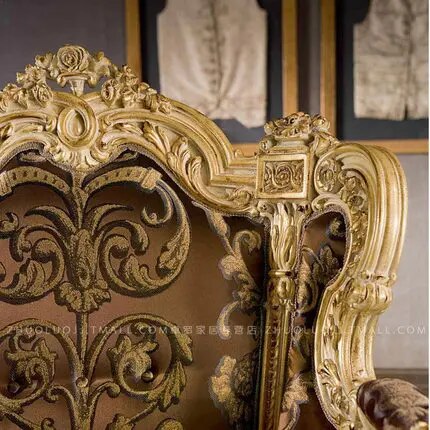 Luxury European fabric combination sofa French solid wood carving three person sofa large family living room furniture gold