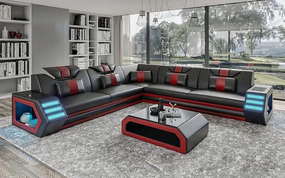 Modern Living Room Sofa Set Genuine Leather Sofas with USB Music Speaker