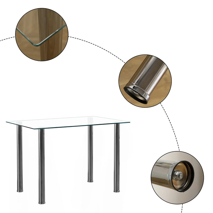 5-PieceDiningTableSetwith1GlassTransparentDiningTableand4 PVCBlackChairsModernDiningTableSetforKitchen&Breakfast DiningLiving
