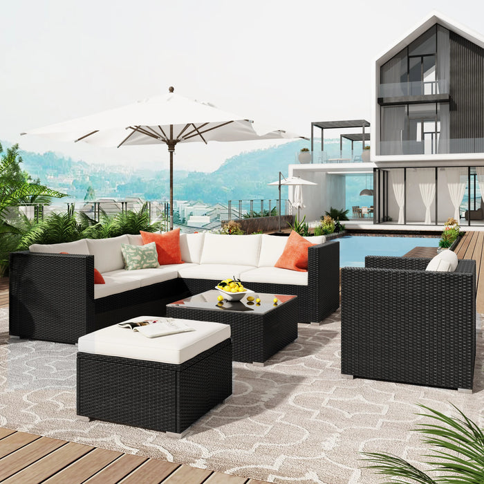 Patio Furniture Set, 8-Piece Patio Wicker Corner Sofa with Cushions, Ottoman and Coffee Table  for Pool Backyard Lawn